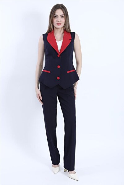 ÖNDER ÖZSOY Paneled Jacket Collar Classic Vest & Pocketed Pipe-Leg Trousers W...