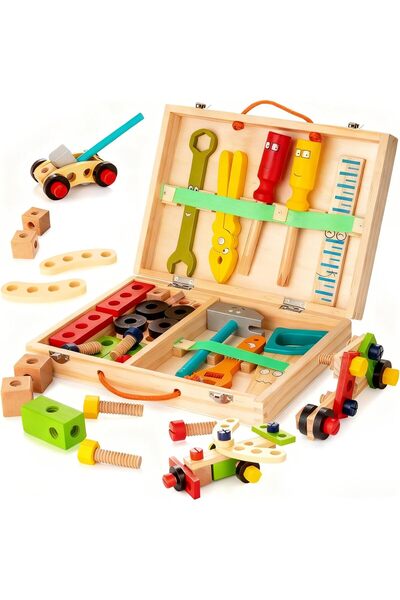 Silly fish KIDWILL Tool Kit for Kids, 36-Piece Wooden Toddler Tools Set