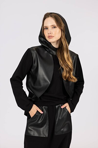 byözlemyazan Deri Detaylı Kapüşonlu Sweatshirt