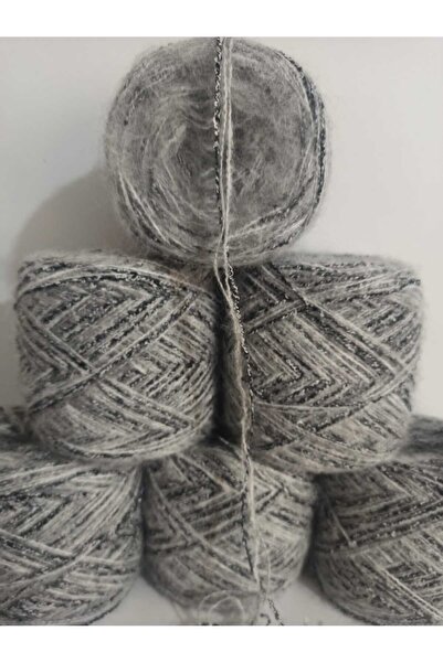 İPEK YÜN İPLİK DÜNYASI Angora Knitting Yarn 2 Ply (Light Grey) Boucle (Navy B...