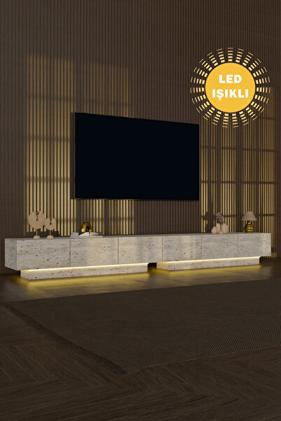 webotto 8 AlmadDouble Led Işıklı Tv Ünitesi Modern Uçan Tv Sehpası 6 kapaklı ...
