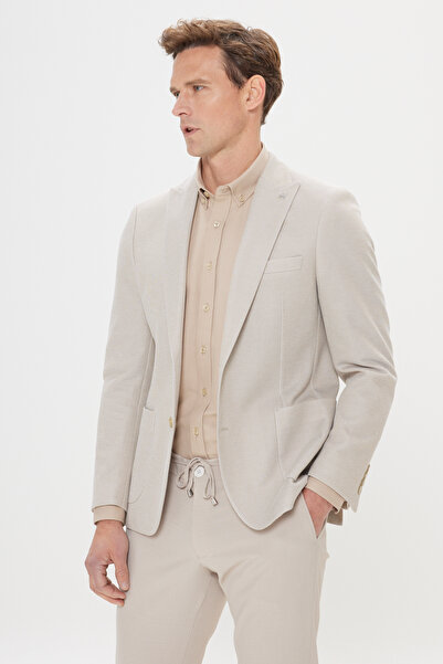 ALTINYILDIZ CLASSICS Чоловічий бежевий піджак-блейзер з вузьким кроєм та візе...