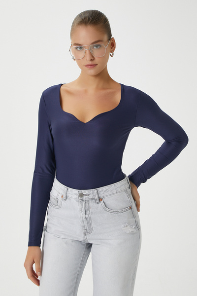 Ritnice Women's Sahra Navy Blue Polyamide Stylish Blouse