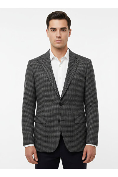 SÜVARİ Loose Cut Dobby 6 Drop Patterned Black Single Jacket