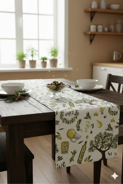 Rona Home Olive Patterned Digital Printed Stain-Resistant Quality Fabric Tabl...