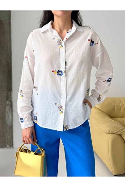 mega lucky Floral Embroidered Premium Shirt 100% Cotton