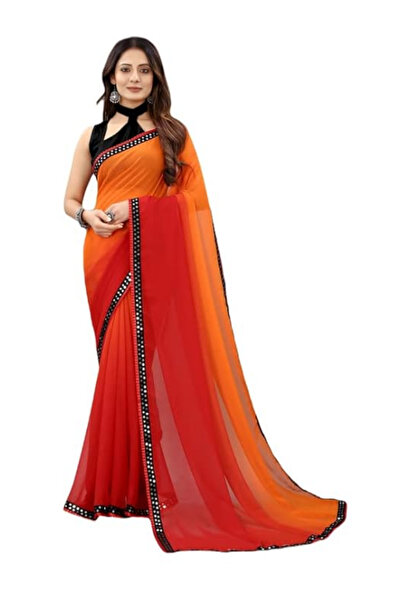 MYSMAR طقم ساري وبلوزة من قماش الجورجيت باللون البرتقالي PMM11003 | برتقالي