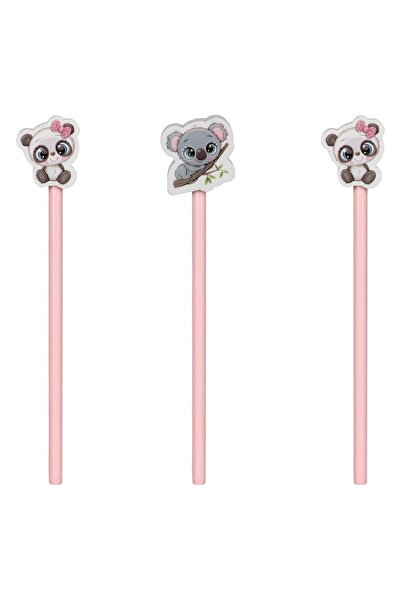 OEM Fancy Pink Pencils with Koala Eraser - 3pcs