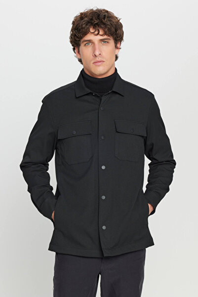 ALTINYILDIZ CLASSICS Чоловічий чорний сорочка Relax Fit з діагональним візеру...