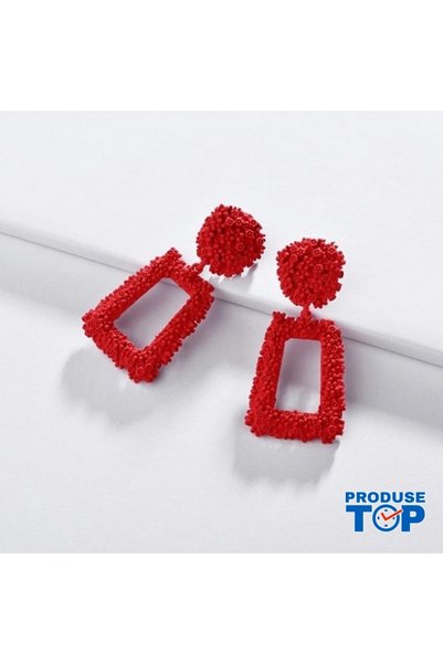 Produse.Top Cercei eleganți lungi dreptunghiulari roșii CW01