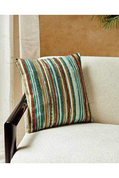 REDTAG Teal Striped Cushion