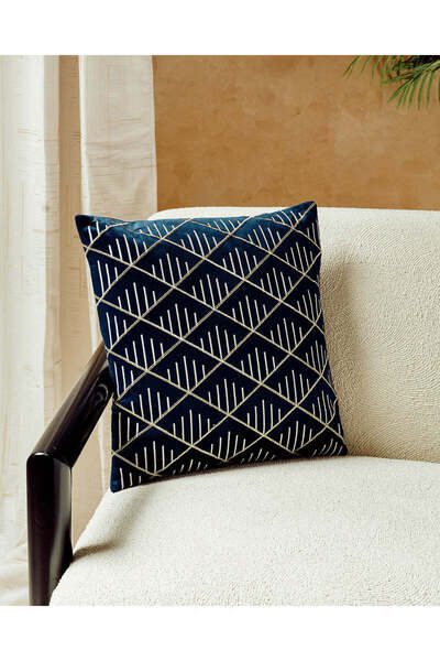 REDTAG Navy Embroidered Cushion