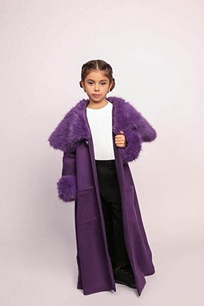 Obaha Purple fur coat with a large fur collar
