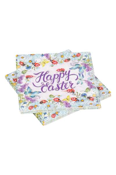 OEM Happy Easter Ladybugs Flowers Party Napkins 33x33cm - 20pcs