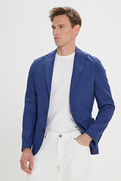 ALTINYILDIZ CLASSICS Men's Navy Blue Slim Fit Slim Fit Swallow Collar Pattern...