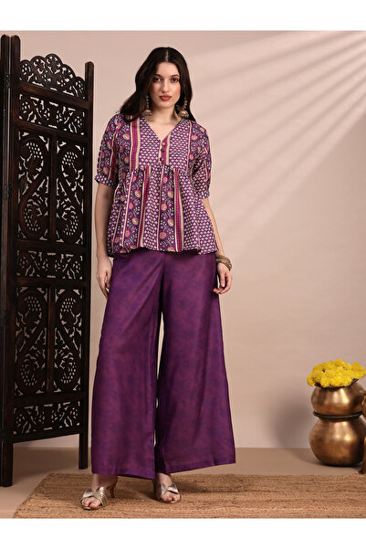 Globus By Styli Women Ethnic Print Tunic and Wide Leg Trousers Fusion Co-Ords