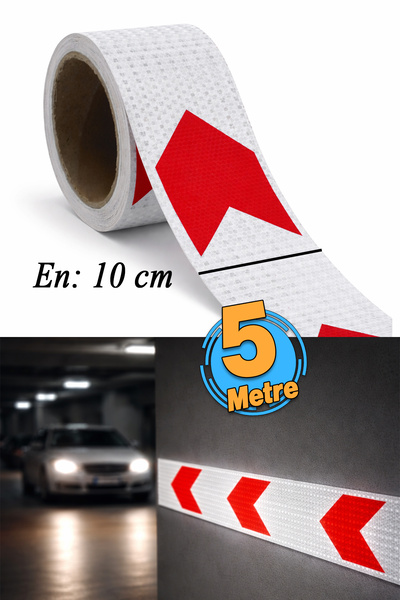 Badem10 شريط لاصق عاكس للضوء بطول 10 سم (5 أمتار) باللونين الأحمر والأبيض على...