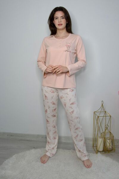 Cossy By Aqua Long Sleeve Print Detail Patterned Pajama Set Pinkbyaqua 26124-40