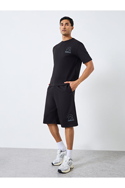 Styli Men Black Short Sleeve T-Shirt and Shorts Co-Ords