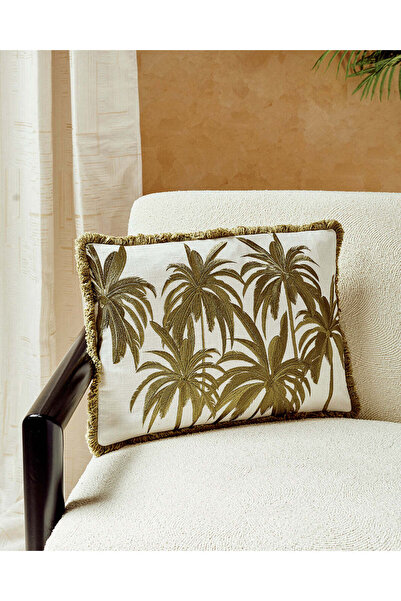 REDTAG Green Palm Embroidered Cushion