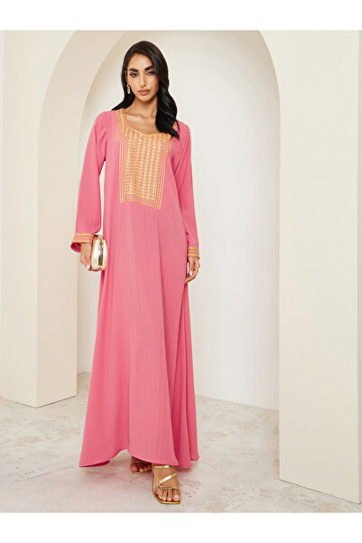 Styli Women Pink Embroidered Jalabiya