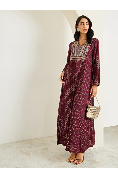 Styli Women Maroon Embroidered Jalabiya