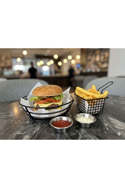 Egem Home Black Metal Round Large Borderless Fast Food Serving Basket French ...