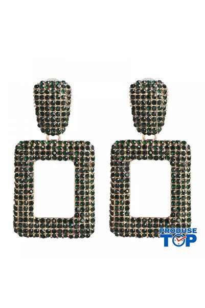 Produse.Top Elegant Square Earrings with Green Rhinestones CW05