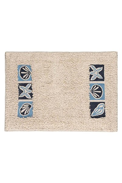 OEM Beige Cotton Bath Mat Shells Blue Starfish 60x40cm
