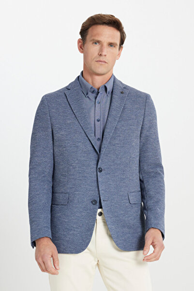 ALTINYILDIZ CLASSICS Men's Indigo Regular Fit Comfortable Cut Mono Collar Pat...