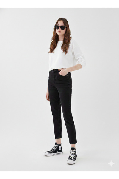 sion jeans Γυναικείο μαύρο παντελόνι τζιν Mom Comfortable