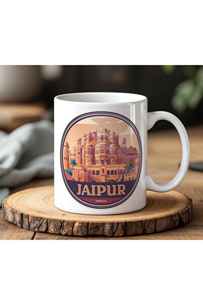 BB TRADE كوب سيراميك أبيض بتصميم جايبور مطبوع سعة 330 مل