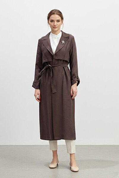 Puane Belted Midi Length Women's Trench Coat-15250 - Brown