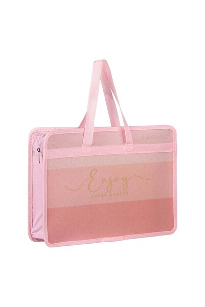 OEM Servieta cu Fermoar si Maner Roz Glitter 34x9.5x25.5cm