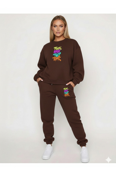 NİCE Women's Minimal Printed Rubber Leg Casual, Comfortable Tracksuit Set Bot...