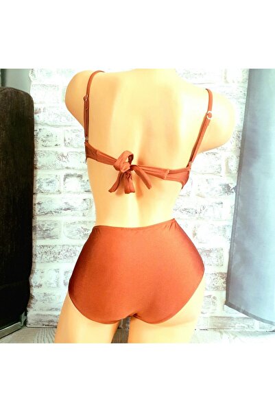 Produse.Top Brown Two-Piece Bathing Suit Push-Up Bra High-Waisted Slip