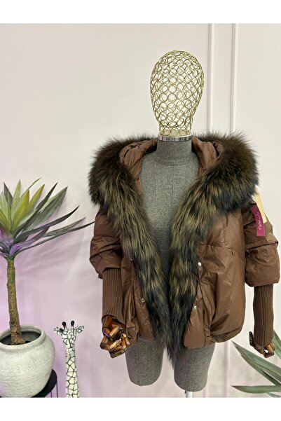 MyDress Brown jacket with natural silver fox fur