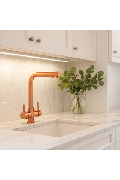 banyosepeti صنبور مطبخ TwinPure من النحاس المطلي بالذهب الوردي - مزود بمخرجين...