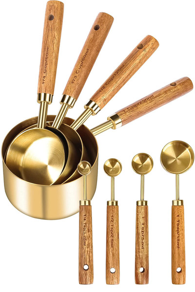 TechnoStation Barista Kahve Yemek Hazırlamak İçin 4Lü Şık Ahşap Saplı Ölçüm K...