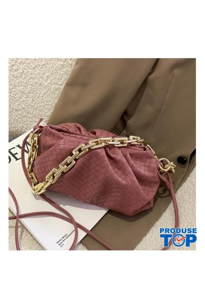 Produse.Top Pink Fashion Eco Leather Bag with Thick Chain Strap