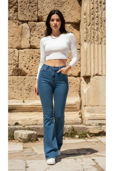 comfort jeans Medium Blue Stretch Fabric High Waist Spanish Jeans Trousers