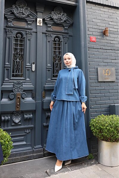 Molly Nelly Kadın Bağlama Detaylı Fiyonklu Etekli Kot Takım