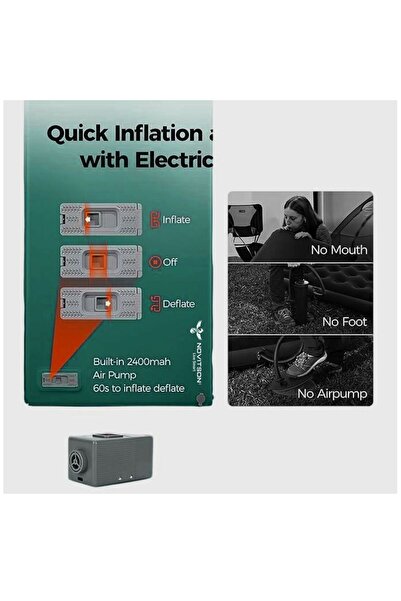 Novitson NAM-7600G Premium Self Inflating Camping Mattress with Rechargeable Electric Air Pump, Green