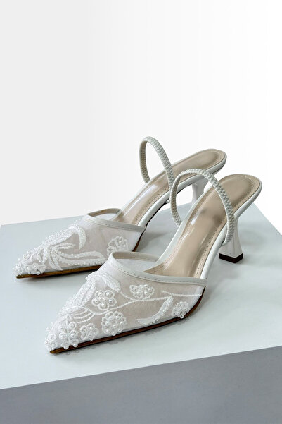 zks grup tekstil Women's Embroidery and Bead Detailed Transparent Heeled Shoe...