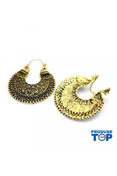 Produse.Top Cercei potcoavă aurii cu motive florale în stil indian CW13
