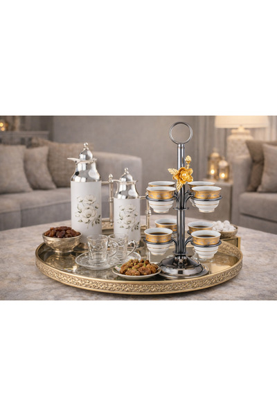 Dania حامل فناجين القهوة العربية من المعدن الفاخر ✨ | يتسع لـ 12 فنجان | مقاس...