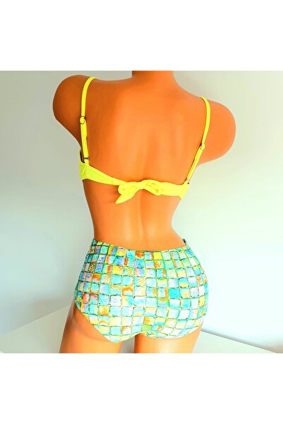 Produse.Top Two-Piece Bathing Suit with Yellow Balconette Push-Up Bra and Hig...