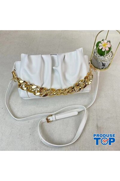Produse.Top Elegant White Eco-Leather Office Handbag with Chain Handle and De...