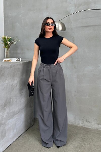 spirituel Women's Palazzo Pants Button Double Pocket Wide Leg Trousers