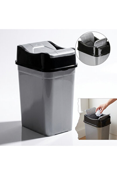 Salestore.ro Coș de gunoi compact de 10 litri cu capac rabatabil, gri închis/...